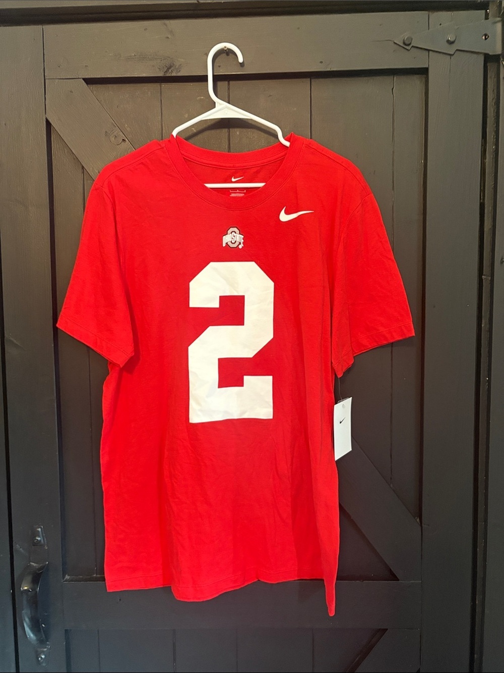 Nike Red Men's Football Jersey with White Number 2 and Swoosh